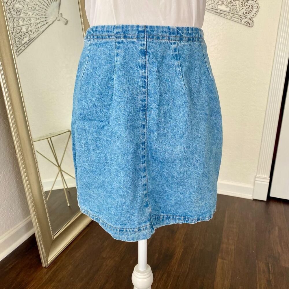 Vivaldi Paper Tag Made in USA Early 2000's Light Blue Jean Denim Wrap Mini Skirt - Picture 5 of 7